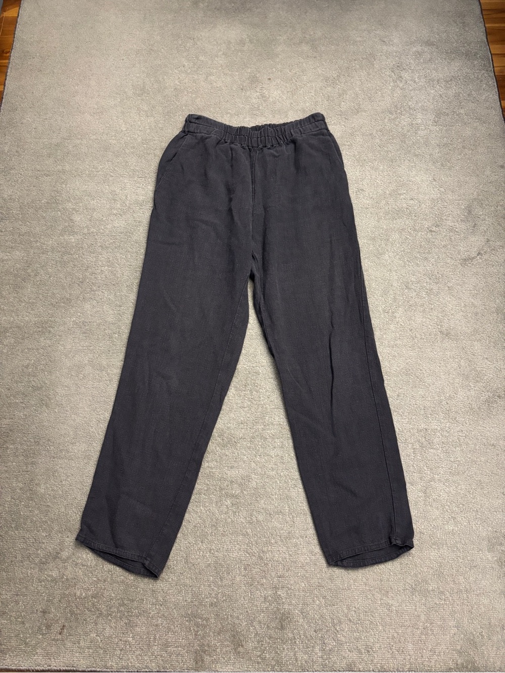Dusan 100% Linen Pull On Pants Ankle Length Dark Grey